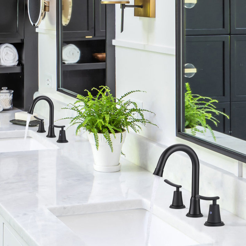 8 Inch Widespread Bathroom Faucet, 3 hole Double Handle Bathroom Sink Faucet with Pop-Up Drain, Black
