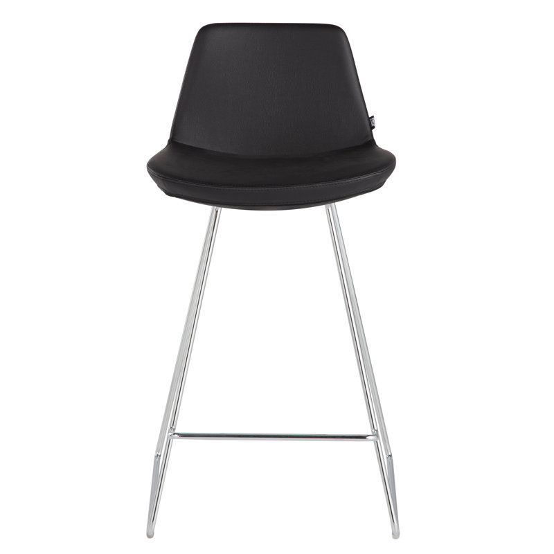 Bakhita Upholstered Faux Leather Counter Stool, Black