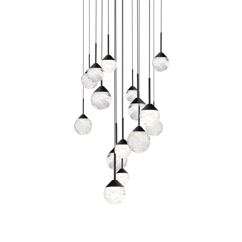 Quest 15 Light Crystal LED Multi-Light Pendant, Black