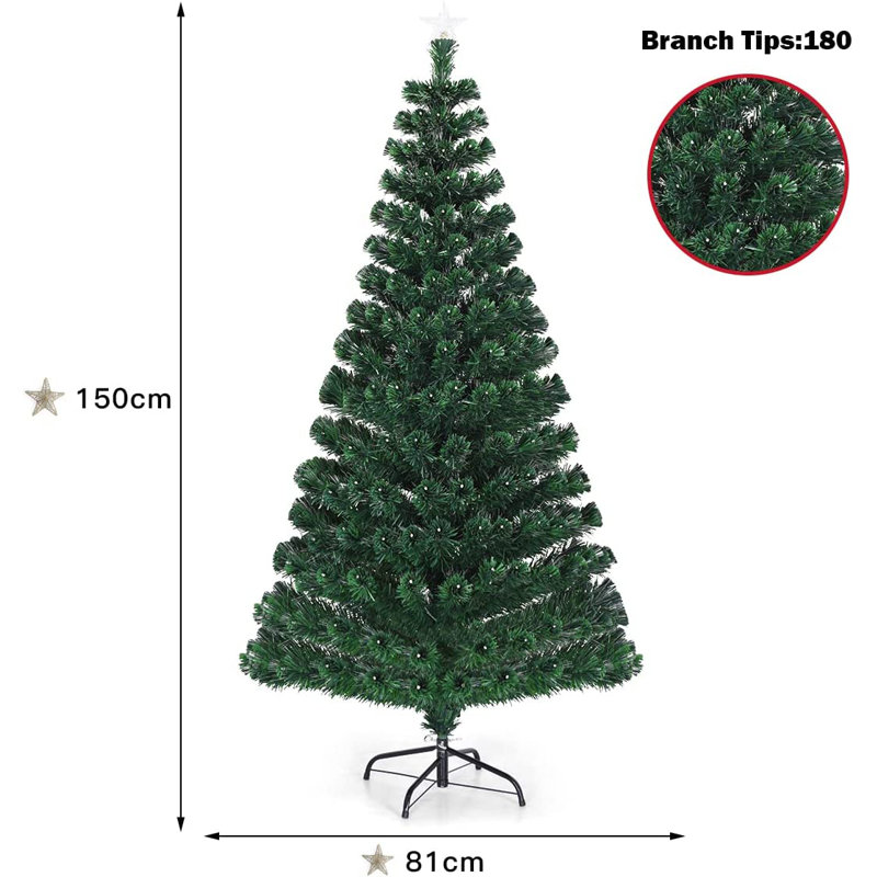 Artificial Christmas Tree Green with LED Lights, 150cm H