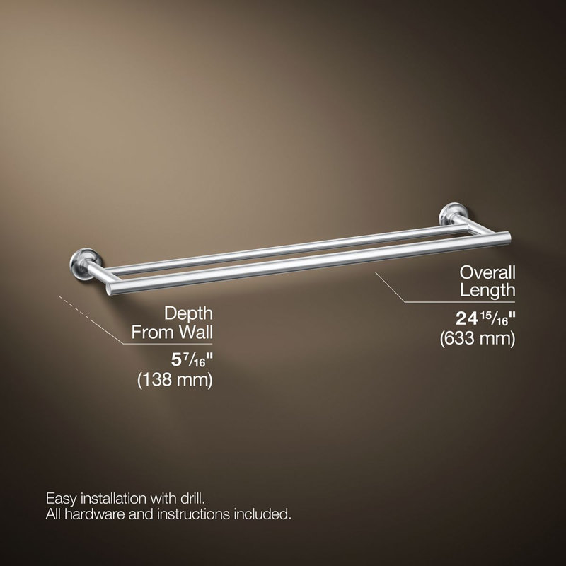 Purist® Double 24" Wall Mounted Towel Bar, Polished Chrome