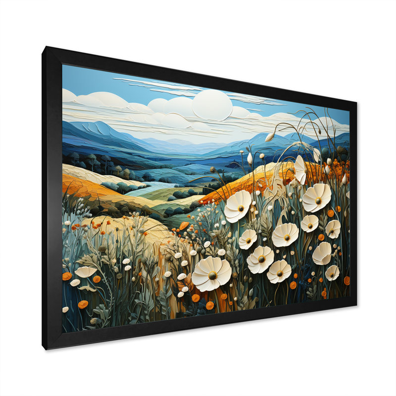 «Cool And Calming Flower Blooming Fields IV», reproduction sur toile, Cadre simple noir, H 30 po x l 40 po x P 1,5 po