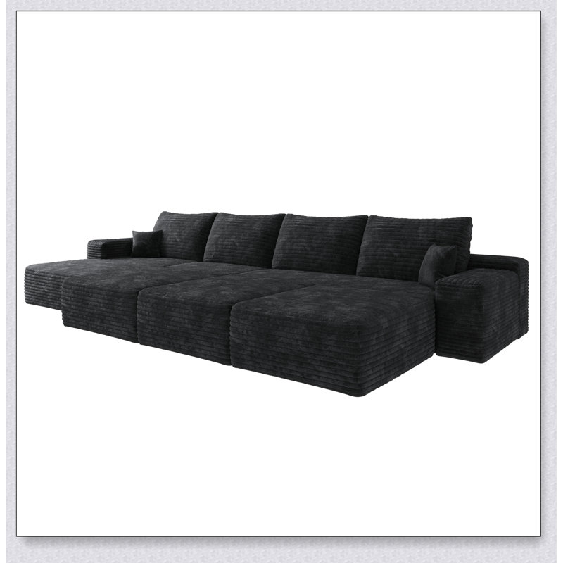 Luxueux canapé-lit modulaire pour salon avec tissu moelleux et sans assemblage, parfait pour le confort et la commodité, Noir