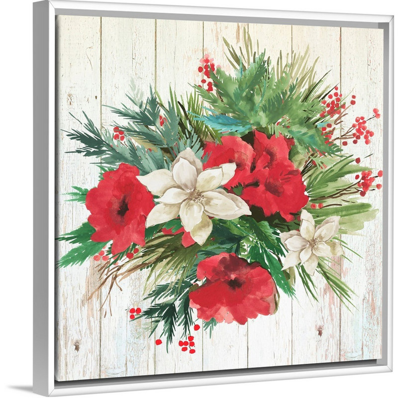 Red Floral I - reproduction d'art sur toile, Cadre blanc, H 26 po x l 26 po x P 1,75 po