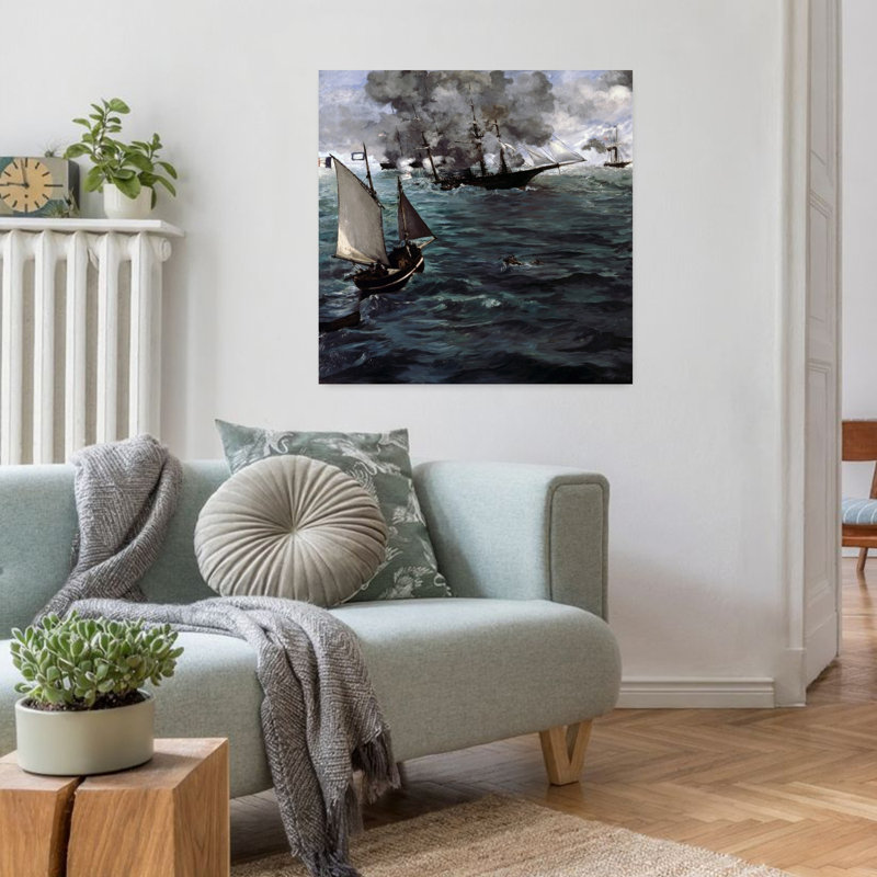 The Battle Of The Uss Kearsarge & Css Alabama Classic Contemporary Coastal Ocean Wall Art Print by Edouard Manet - 1 Piece Wrapped Canvas Wall Art