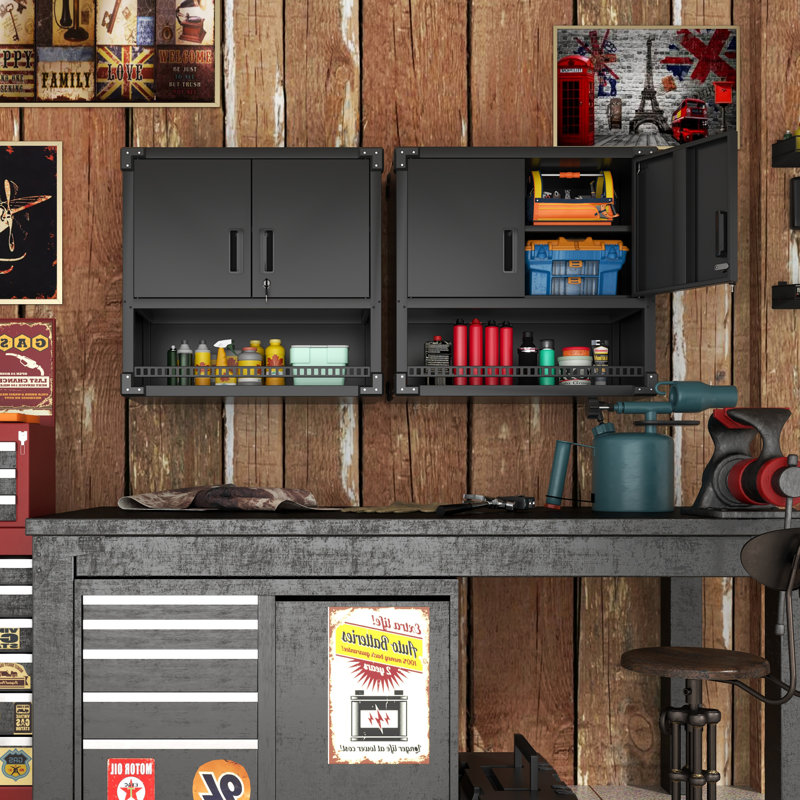 29.5''W Metal Garage Storage Cabinet with Adjustable Shelf,Durable Tool Cabinet., Black