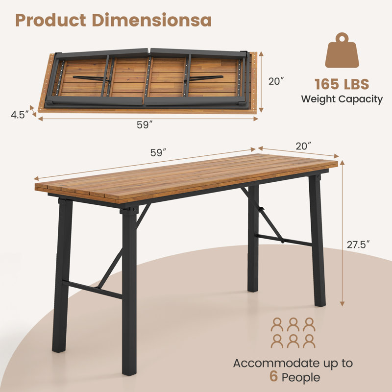 59 In. L X 20 In. W Solid Wood Folding Picnic Table (Benches not Included)
