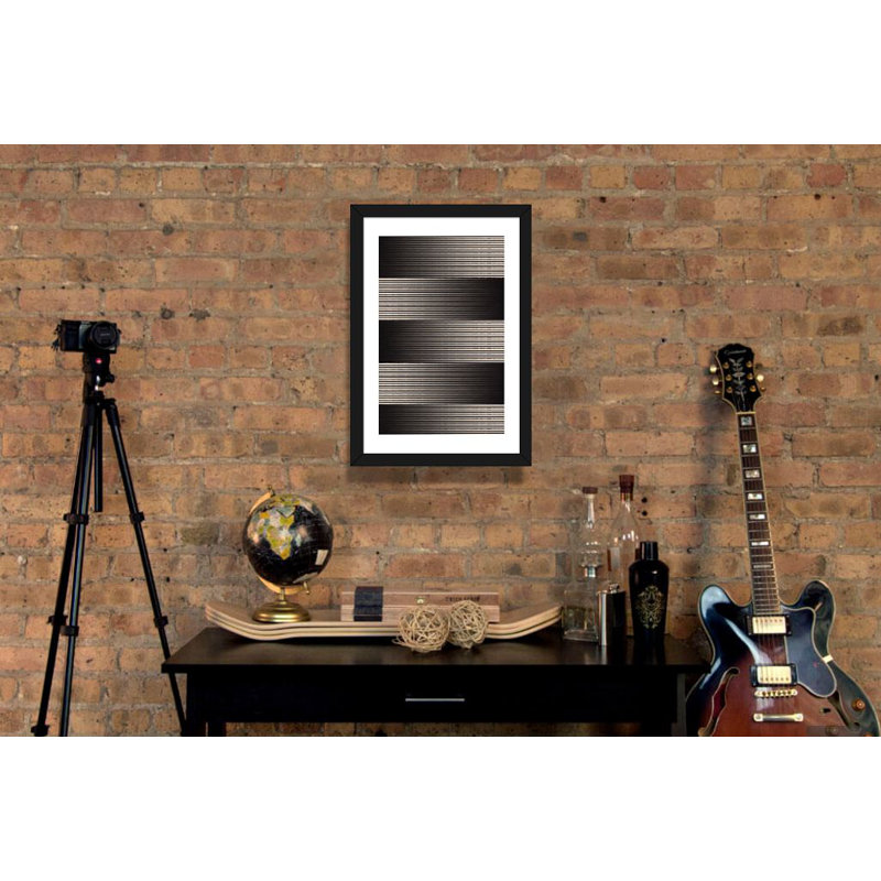 «Modern Art- Grayscale» - Impression d'art graphique, Cadre noir, H 32 po x l 24 po x P 1 po
