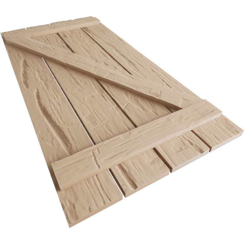 Volets rustiques à quatre planches espacées avec planche en Z (par paire), Texture taillée à la main / brun clair apprêté