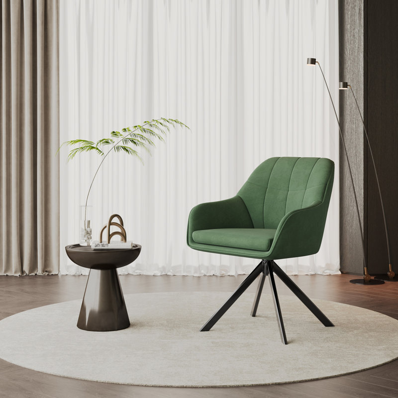 51cm H Upholstered Arm Dining Chair, Green, Velvet