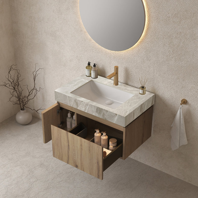 Meuble-lavabo 30 po avec lavabo, 30", Chêne blanc, Gris clair