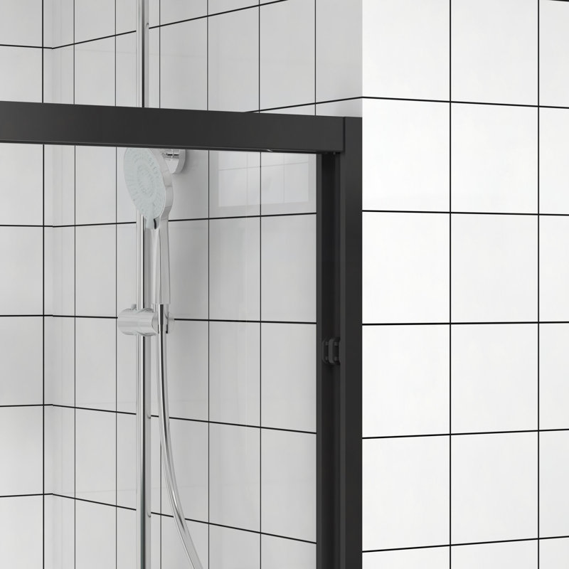 56-60"X74" Aluminum Frame Double Sliding Shower Door,Bypass Bathroom Sliding Door With Premium 1/4" (6Mm) Clear Tempered Glass Hardware Sliding Glass Shower Enclosure