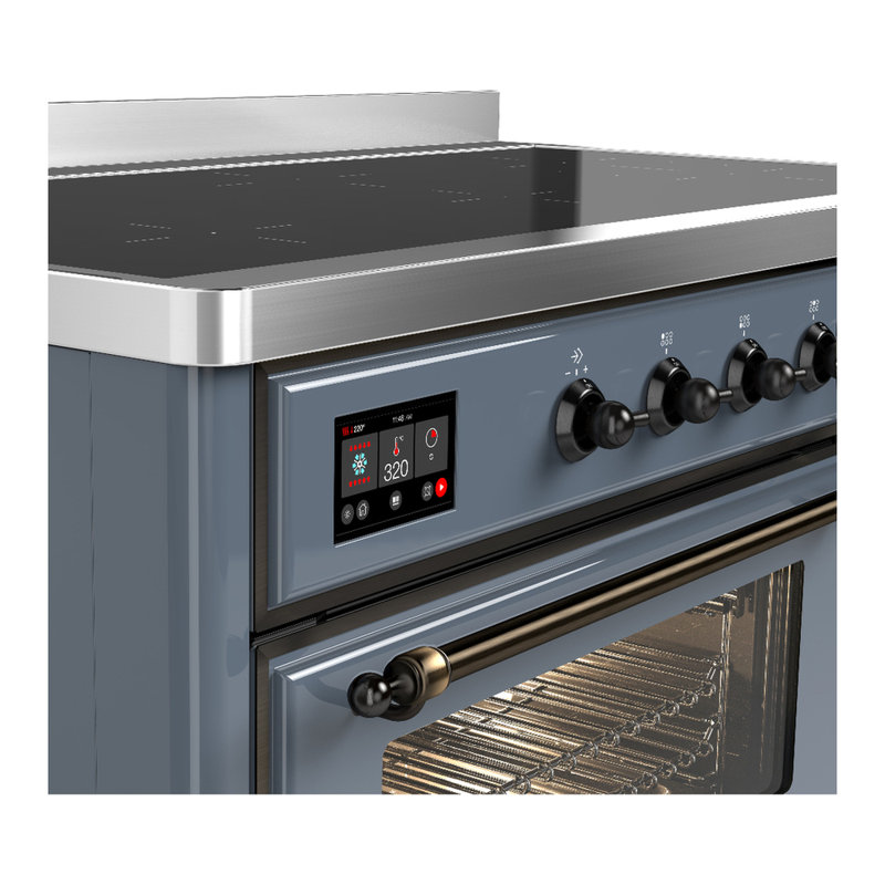 Majestic III Series 48 Inch Induction Range with 6 Induction Elements in Matte Graphite (Brass Trim), Blue Gray, Burnished