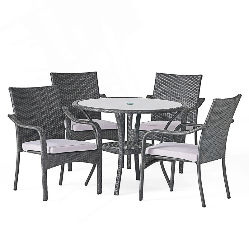 Outdoor Rattan Dining Set With 4 Dining Chairs
