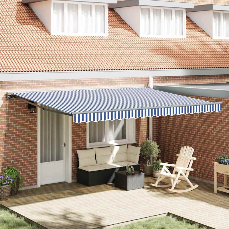 Brayden Studio Retractable Door / Window Awning, 450 cm W x 300 cm D, Blue/White/Anthracite