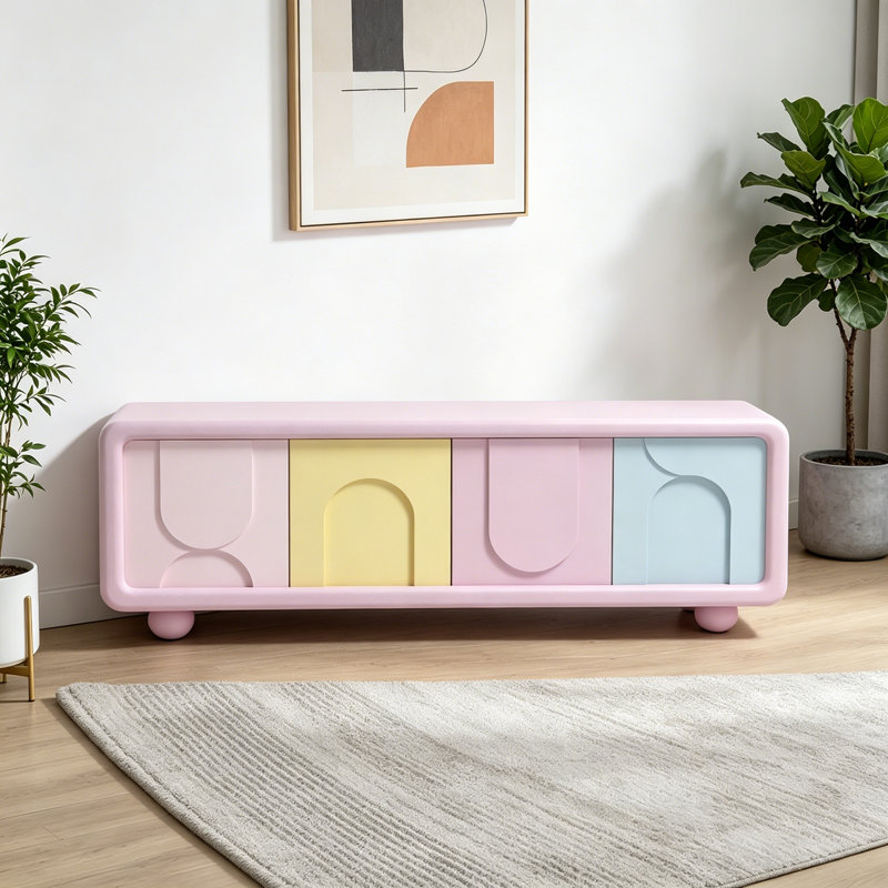 Meuble télé simple de style crème, Mauve / jaune / bleu