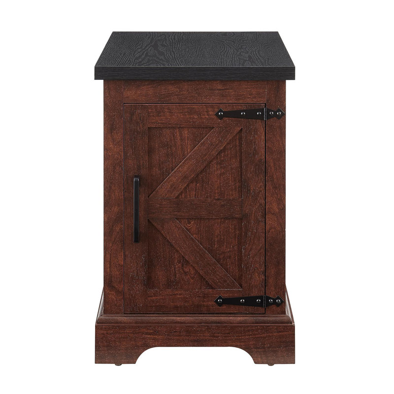 Farmhouse End Table Nightstand Rectangular Farmhouse End Table With Barn Door And Adjustable Storage Shelf, Rustic Sofa Side Table For Living Room, Bedroom, OAK
