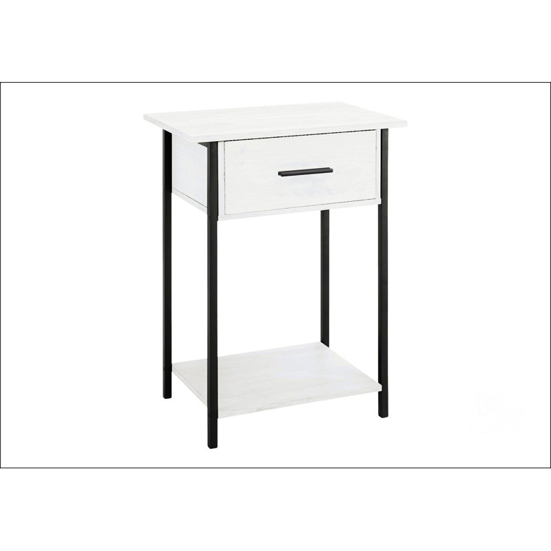 Rectangular Side Table With Storage Drawer, White