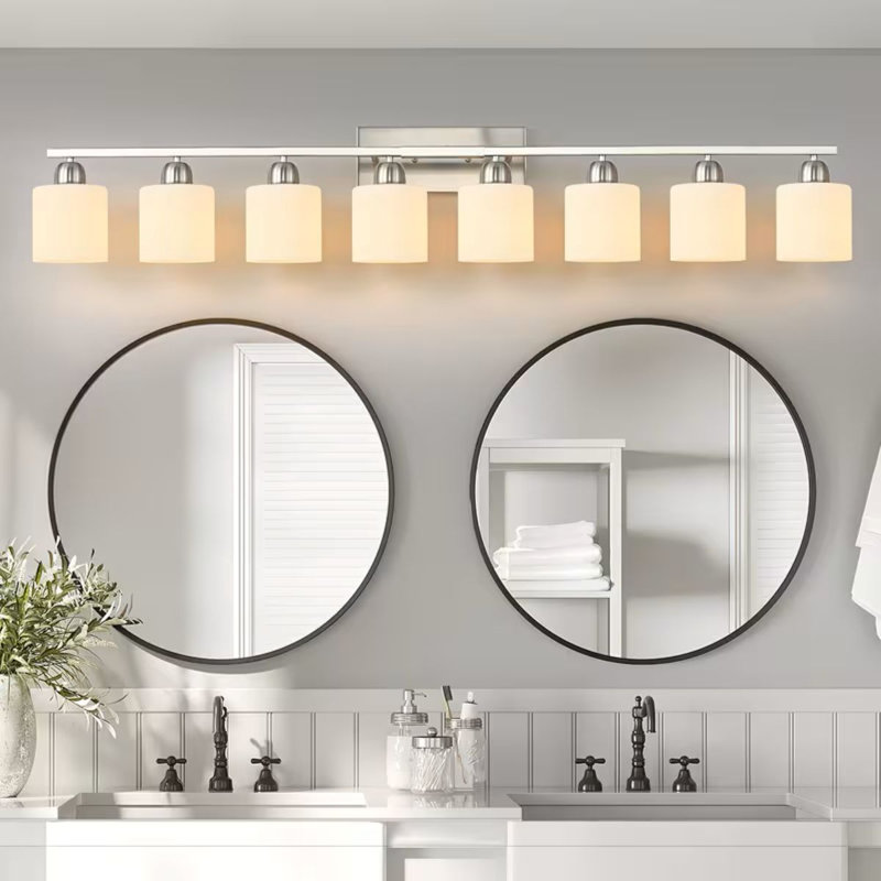 Applique murale moderne pour salle de bain 52 lumières 8 "avec structure en métal et abat-jour en verre opale 52", élégant luminaire semi-encastré, base d'ampoule E26, câblée, sans pile