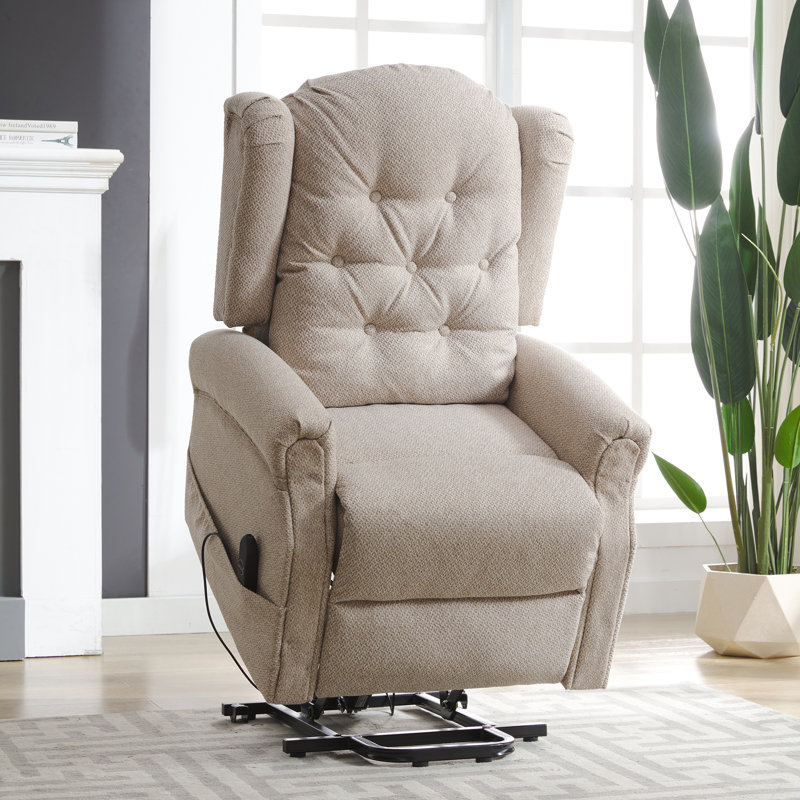 Aagand Upholstered Heated Massage Chair, Beige Polyester Twill