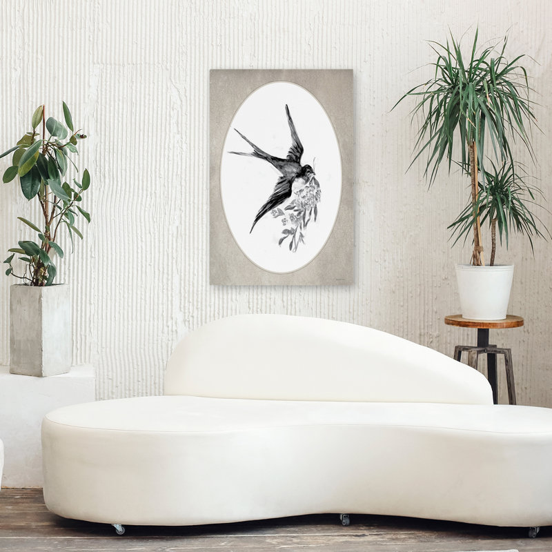 En vol II - Art floral rétro en noir et blanc, H 24 po x l 36 po