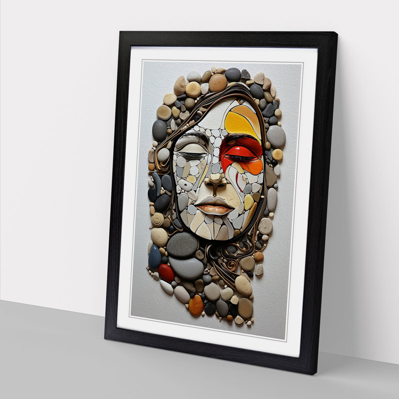 Pebbles Gestural - Single Picture Frame Print on Wood, Black, 34cm H x 25cm W x 2cm D