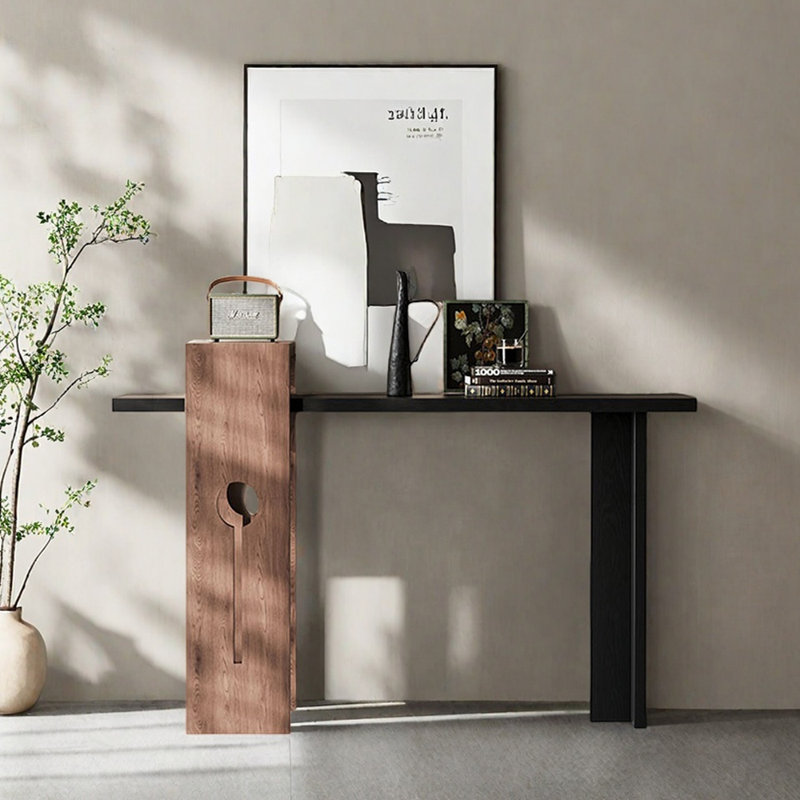 Console Mid-Century moderne en bois massif, H 33,5 po x l 39,4 po x P 14,2 po