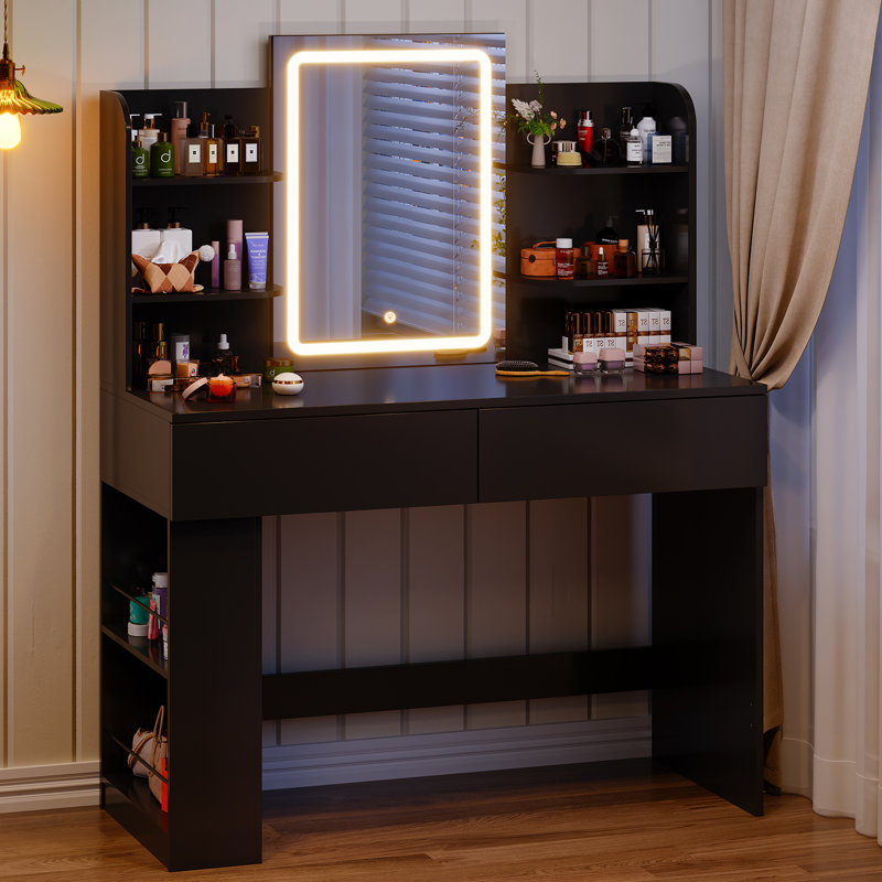 Dressing Table with Mirror, Black
