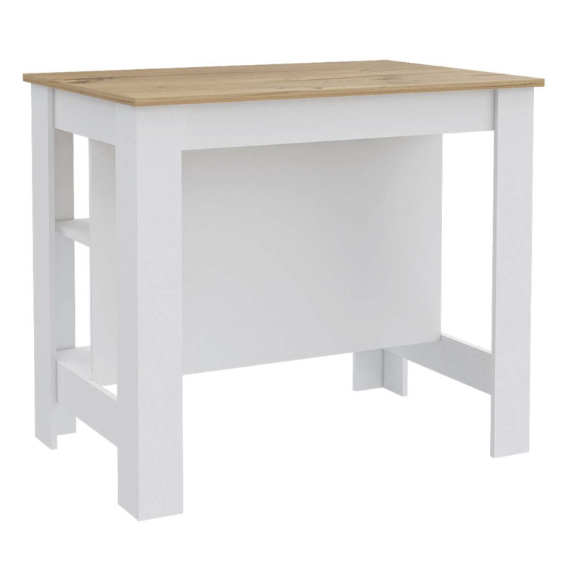 Îlot de cuisine Brooklyn, trois tablettes dissimulées, Naturel / Blanc