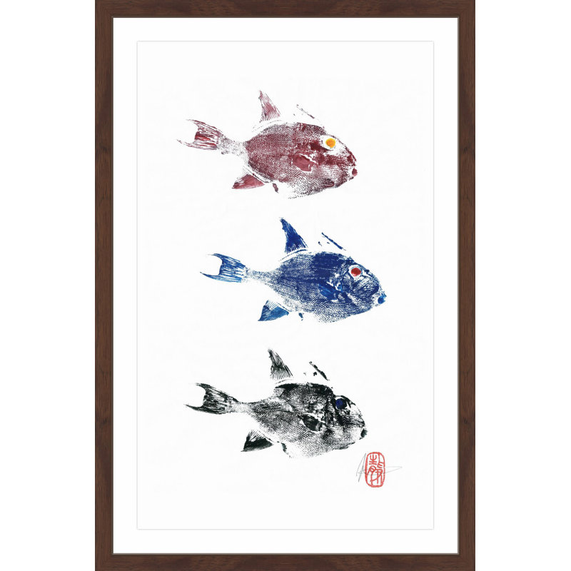 Multicolor Framed Canvas Print of Three Fish, 18" x 12"