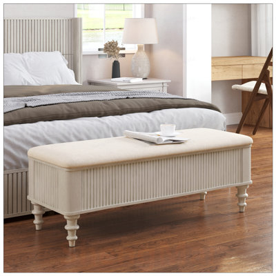 Banc de rangement multifonctionnel avec cadre en bois d'hévéa massif et siège en lin, idéal pour l'organisation de la chambre à coucher et du vestibule