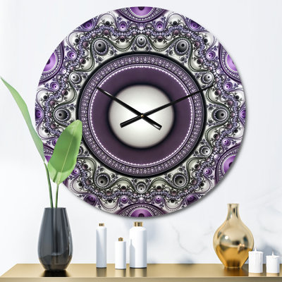 Horloge murale moderne à motif de fractale mauve avec cercles