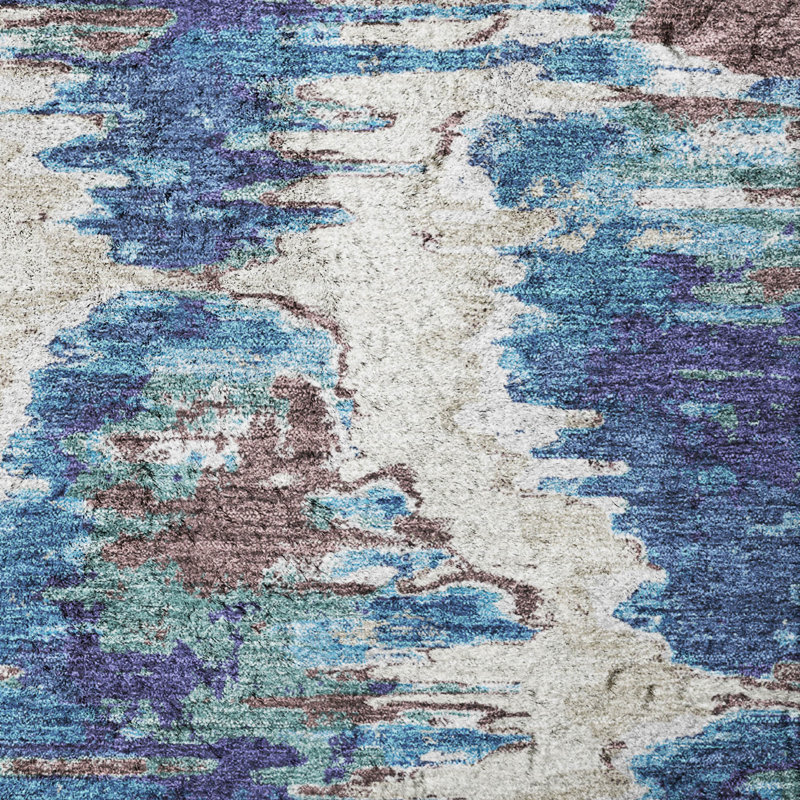 Tapis Dream Shag ADS766 de qualité supérieure, lavable à la machine, motif diamant., Blue, 8' Round