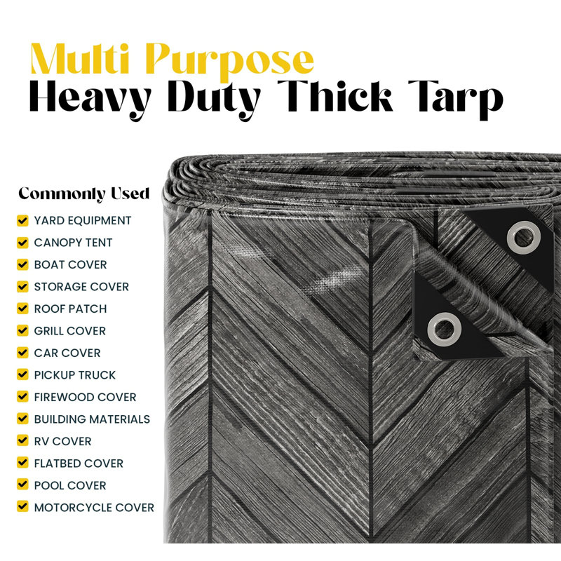 Extreme Heavy Duty 20 Mil Poly Tarp Cover, Waterproof, UV Resistant Grey Design, 240" H x 240" W x 1" D