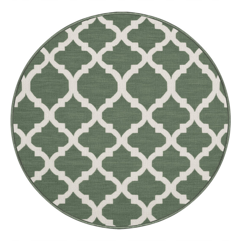 Machine Washable Trellis Green Area Rug, Round 3'