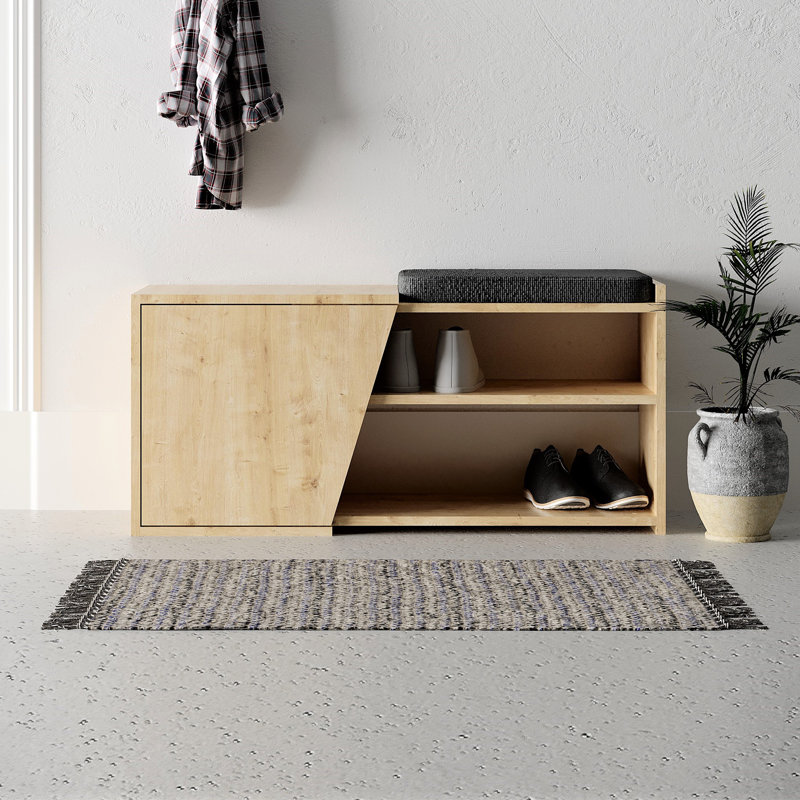 Aero Upholstered Storage Bench Entryway & Hallway Seating with Shoe Storage, Oak