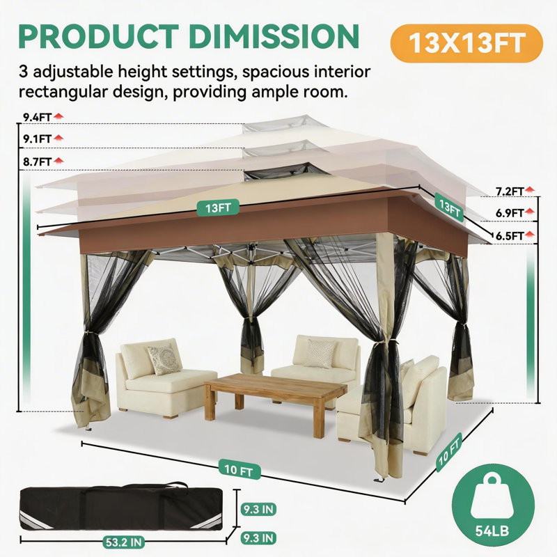 COBIZI 13x13 FT Pop up Gazebo Outdoor pop up Canopy Tent,carpas para Patio, Shelter - Screen Tents with Portable Carry Bag