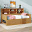 Lit de jour en bois avec étagères de rangement et 2 tiroirs, 6 tablettes de chevet, design à panneaux cannelés-1224624625-1224624626