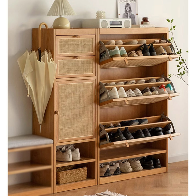 Armoire à chaussures en osier ultra-mince en bois massif