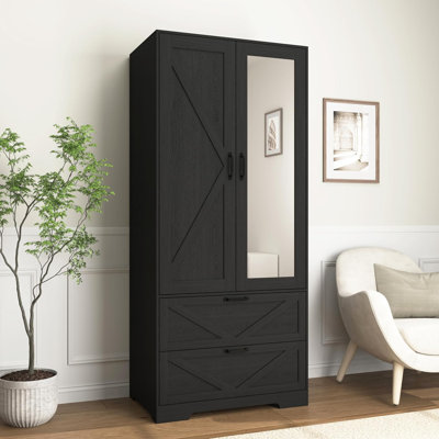 72'' Armoire Wardrobe Closet With Mirror And 2 Drawers