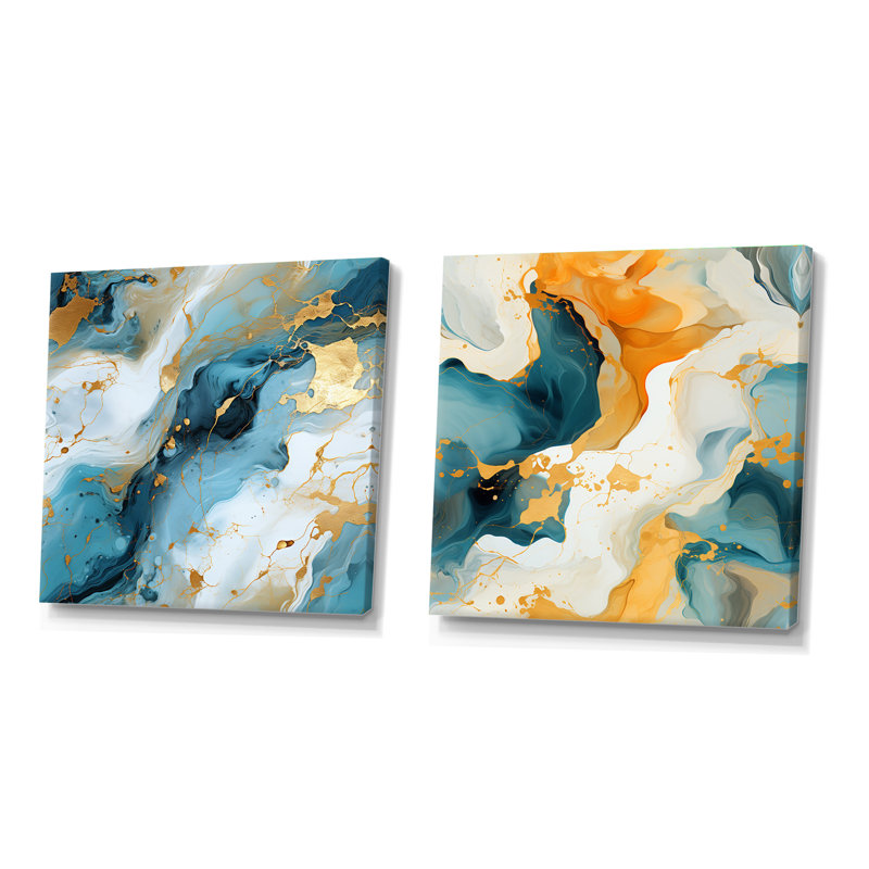 Jeremy - Ensemble de 2 collages abstraits carrés, H 16 po x l 33 po, Toile tendue