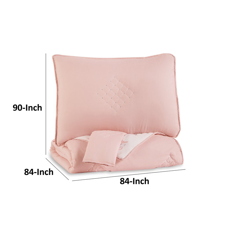 Lexann Pink and White Microfiber Reversible Full Comforter Set