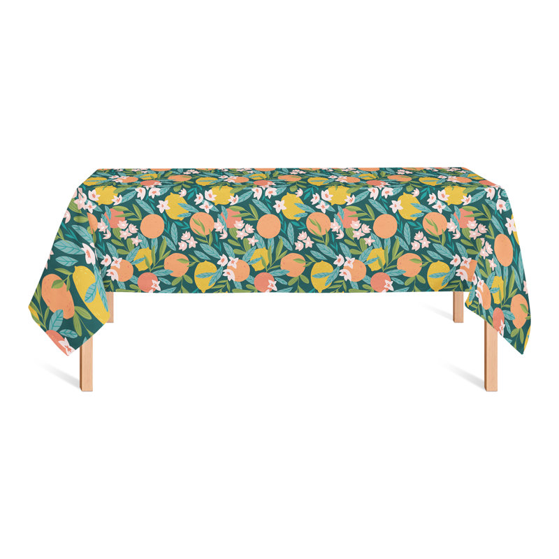 Rectangular Floral Polyester Tablecloth, Teal