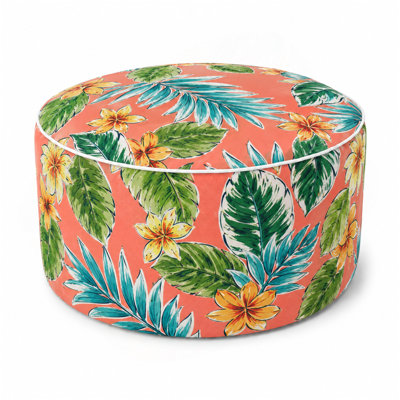 Repose-pieds d'extérieur gonflable avec repose-pieds de 21 po x 21 po x 9 po avec repose-pieds, pouf portatif pour patio, jardin, camping et intérieur - Feuilles de palmier tropicales