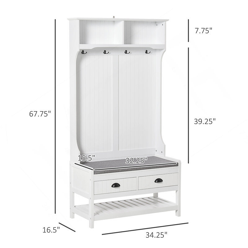 HOMCOM 3-In-1 Hall Tree, White