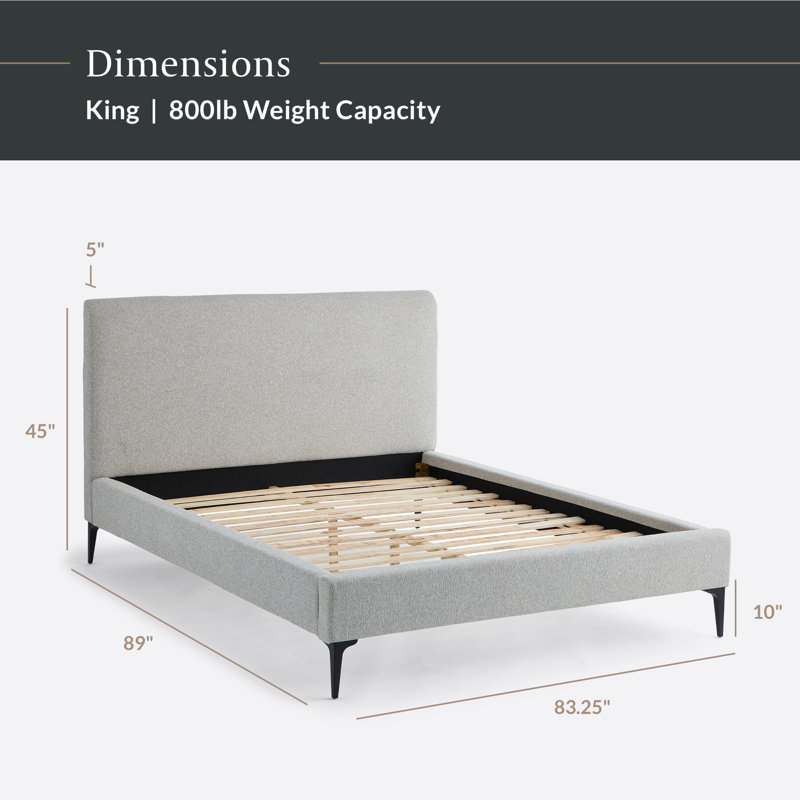 Light Gray King Upholstered Platform Bed with Wood Frame