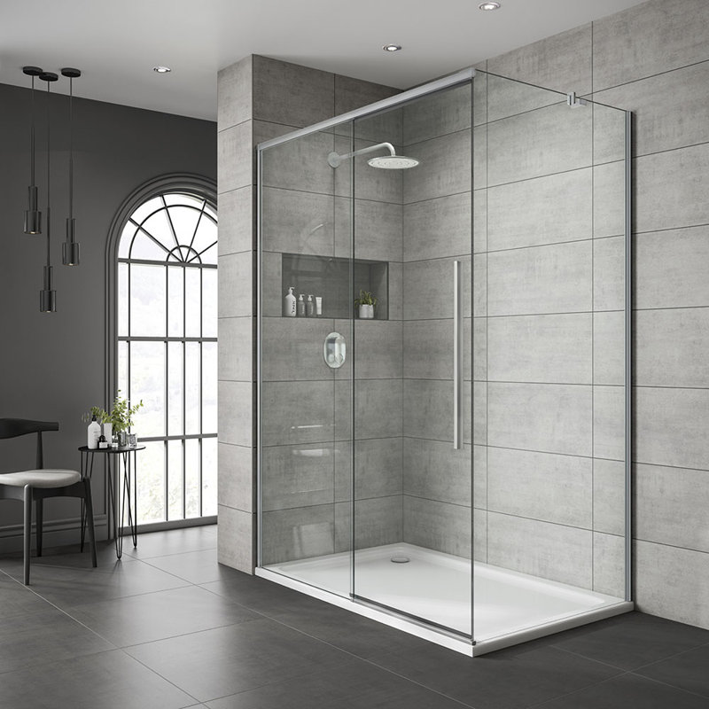 Single Added Semi-Frameless Shower Door with Clear Glass, 200cm H x 120cm W, Chrome, Right Opening