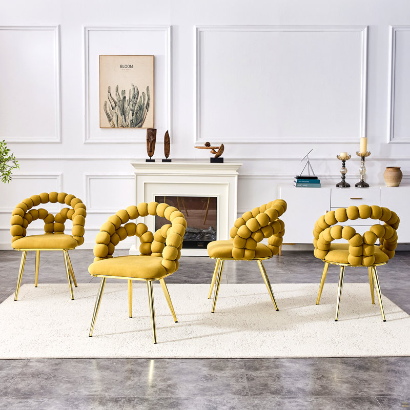 Ensemble de 4 chaises de salle à manger Puffy, 4, Jaune