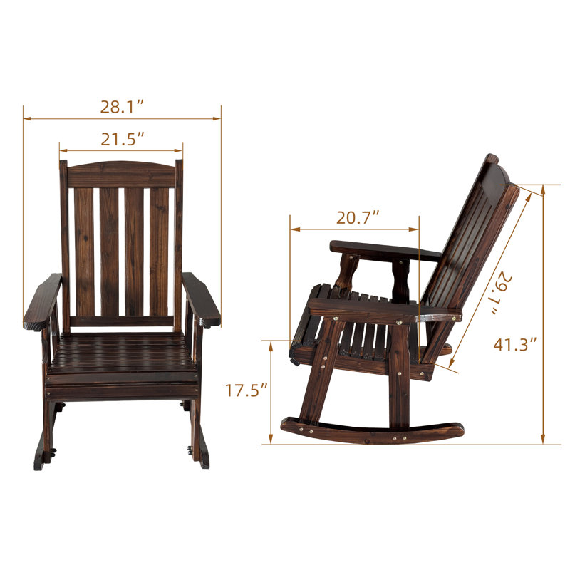Wooden Rocking Chair with Comfortable Backrest Inclination, High Backrest and Deep Contoured Seat, Chocolate Tone