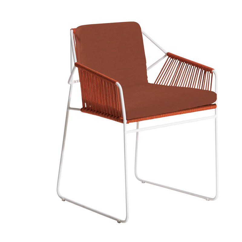 Chaise de patio avec coussin Sandur, Toile brique, Corde terre cuite / structure blanche